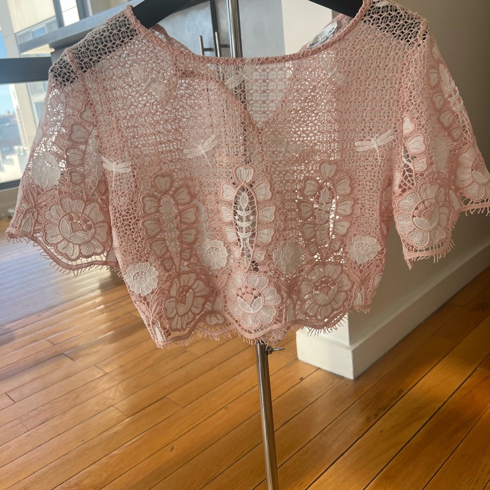 Miguelina Pink Lace Crochet Top Size XS